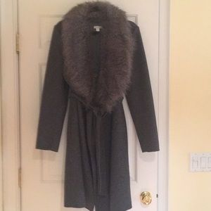 Wool fur collar coat